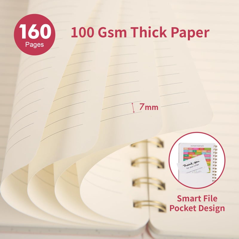 Oneirom Spiral Notebook, Pink Notebook-6.1x8.2 Inch College Ruled Journal with Inner Pockets and 160 Pages, PU Leather Cover Business Journal, Twin-Wire Binding Notebook Perfect for Office & Home - Image 3